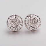 Rose Gold Platinum Plated Earrings Stud AAA Zirconia Push Back Heart .56" L272