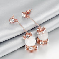 Rose Gold Plated Earrings Drop Dangle AAA Zirconia Push Back .56" L266