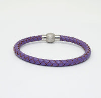 Unisex Men's Genuine  Leather Stainless Steel Magnetic Clasp Bracelet Purple