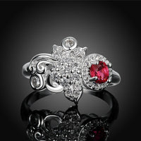 Sterling Silver Plated Fashion Ring Red AAA Zirconia Women B413