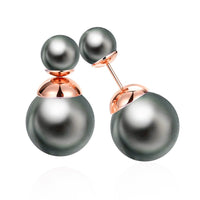 Rose Gold Platinum Plated Earrings Stud Synthetic Pearl Push Back .60" L178