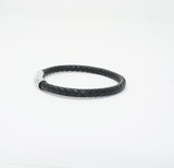 Unisex Genuine Leather Stainless Steel Magnetic Clasp Bracelet Black 8" Inches