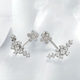Rose Gold Platinum Plated Earrings AAA Zirconia Push Back Flowers .52" L225