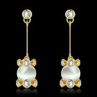 Rose Gold Plated Earrings Drop Dangle AAA Zirconia Push Back .56" L266