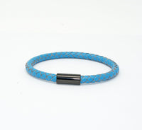 Unisex Men's Genuine  Leather Stainless Steel Magnetic Clasp Bracelet Light Blue