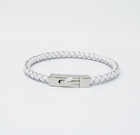 Unisex Men's Genuine  Leather Stainless Steel Magnetic Clasp Bracelet White