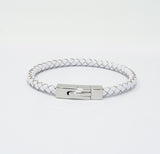 Unisex Men's Genuine  Leather Stainless Steel Magnetic Clasp Bracelet White