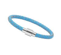 Unisex Men's Genuine  Leather Stainless Steel Magnetic Clasp Bracelet Light Blue