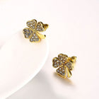 Rose Gold Platinum Plated  Earrings Stud AAA Zirconia Push Back Clover .48" L251