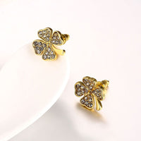 Rose Gold Platinum Plated  Earrings Stud AAA Zirconia Push Back Clover .48" L251