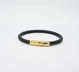 Unisex Genuine Leather Stainless Steel Magnetic Clasp Bracelet Black 8" Inches