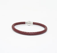 Unisex Men's Genuine Leather Stainless Steel Magnetic Clasp Bracelet Burgundy