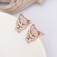 Rose Gold Platinum Plated  Earrings Stud AAA Zirconia Push Back  Puma .52" L314