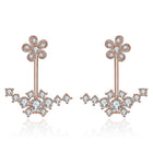 Rose Gold Platinum Plated Earrings AAA Zirconia Push Back Flowers .52" L225