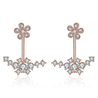 Rose Gold Platinum Plated Earrings AAA Zirconia Push Back Flowers .52" L225