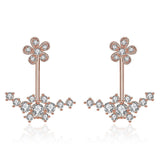 Rose Gold Platinum Plated Earrings AAA Zirconia Push Back Flowers .52" L225
