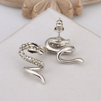Rose Gold Platinum Plated  Earrings Stud AAA Zirconia Push Back Snake .48" L313