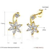 Gold Rose Platinum Plated  Earrings AAA Zirconia Push Back Flower .36" L237