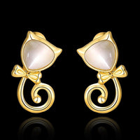 Rose Gold Plated Earrings Stud Push Back Cat .48" L263