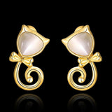 Rose Gold Plated Earrings Stud Push Back Cat .48" L263