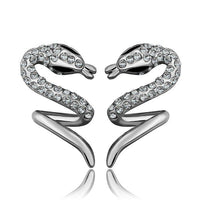 Rose Gold Platinum Plated  Earrings Stud AAA Zirconia Push Back Snake .48" L313