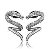 Rose Gold Platinum Plated  Earrings Stud AAA Zirconia Push Back Snake .48" L313
