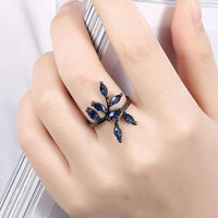 Gold Plated Black Gunmetal P Fashion Ring Green AAA Zirconia Women Leaves B316