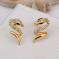 Rose Gold Platinum Plated  Earrings Stud AAA Zirconia Push Back Snake .48" L313