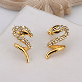 Rose Gold Platinum Plated  Earrings Stud AAA Zirconia Push Back Snake .48" L313