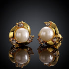Rose Gold Platinum Plated  Earrings Stud Pearl AAA Zirconia Push Back .4" L260