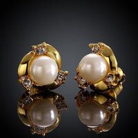 Rose Gold Platinum Plated  Earrings Stud Pearl AAA Zirconia Push Back .4" L260