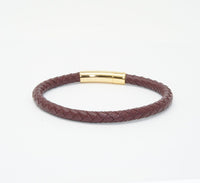 Unisex Men's Genuine Leather Stainless Steel Magnetic Clasp Bracelet Burgundy