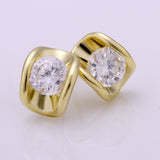 Gold Platinum Plated  Earrings Stud AAA Zirconia Push Back .36" L245