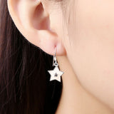 Sterling Silver Plated Earrings Drop Dangle Fish Hook Star .48" L427