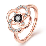 Rose Gold Platinum  Plated Fashion Ring Black AAA Zirconia Women Flower B293