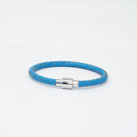 Unisex Men's Genuine  Leather Stainless Steel Magnetic Clasp Bracelet Light Blue