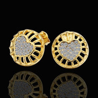 Rose Gold Platinum Plated Earrings Stud AAA Zirconia Push Back Heart .56" L272