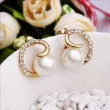 Rose Gold Platinum Plated Earrings Stud Pearl AAA Zirconia Push Back .64" L295