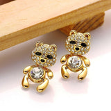 Rose Gold Platinum Plated Black Earrings AAA Zirconia Push Back Bear .44" L320