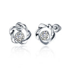 Rose Gold Platinum Plated Earrings Stud AAA Zirconia Push Back Rose .44" L283