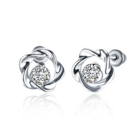 Rose Gold Platinum Plated Earrings Stud AAA Zirconia Push Back Rose .44" L283