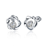 Rose Gold Platinum Plated Earrings Stud AAA Zirconia Push Back Rose .44" L283