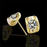 Gold Platinum Plated  Earrings Stud AAA Zirconia Push Back .36" L245