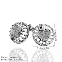Rose Gold Platinum Plated Earrings Stud AAA Zirconia Push Back Heart .56" L272