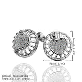 Rose Gold Platinum Plated Earrings Stud AAA Zirconia Push Back Heart .56" L272