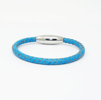 Unisex Men's Genuine  Leather Stainless Steel Magnetic Clasp Bracelet Light Blue