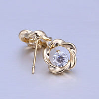 Rose Gold Platinum Plated Earrings Stud AAA Zirconia Push Back Rose .44" L283
