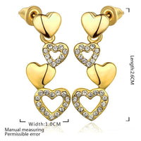 Rose Gold Plated Earrings Dangle AAA Zirconia Push Back Hearts .4" L261