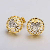 Rose Gold Platinum Plated Earrings Stud AAA Zirconia Push Back Heart .56" L272