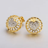 Rose Gold Platinum Plated Earrings Stud AAA Zirconia Push Back Heart .56" L272